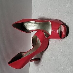 Jessica Simpson Fuscia Patent Leather Peep Toe Pumps Size 10